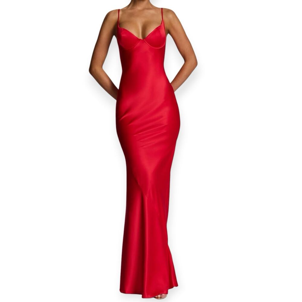 NWT BabyBoo Athena Maxi Dress Red Satin Slip Size XS